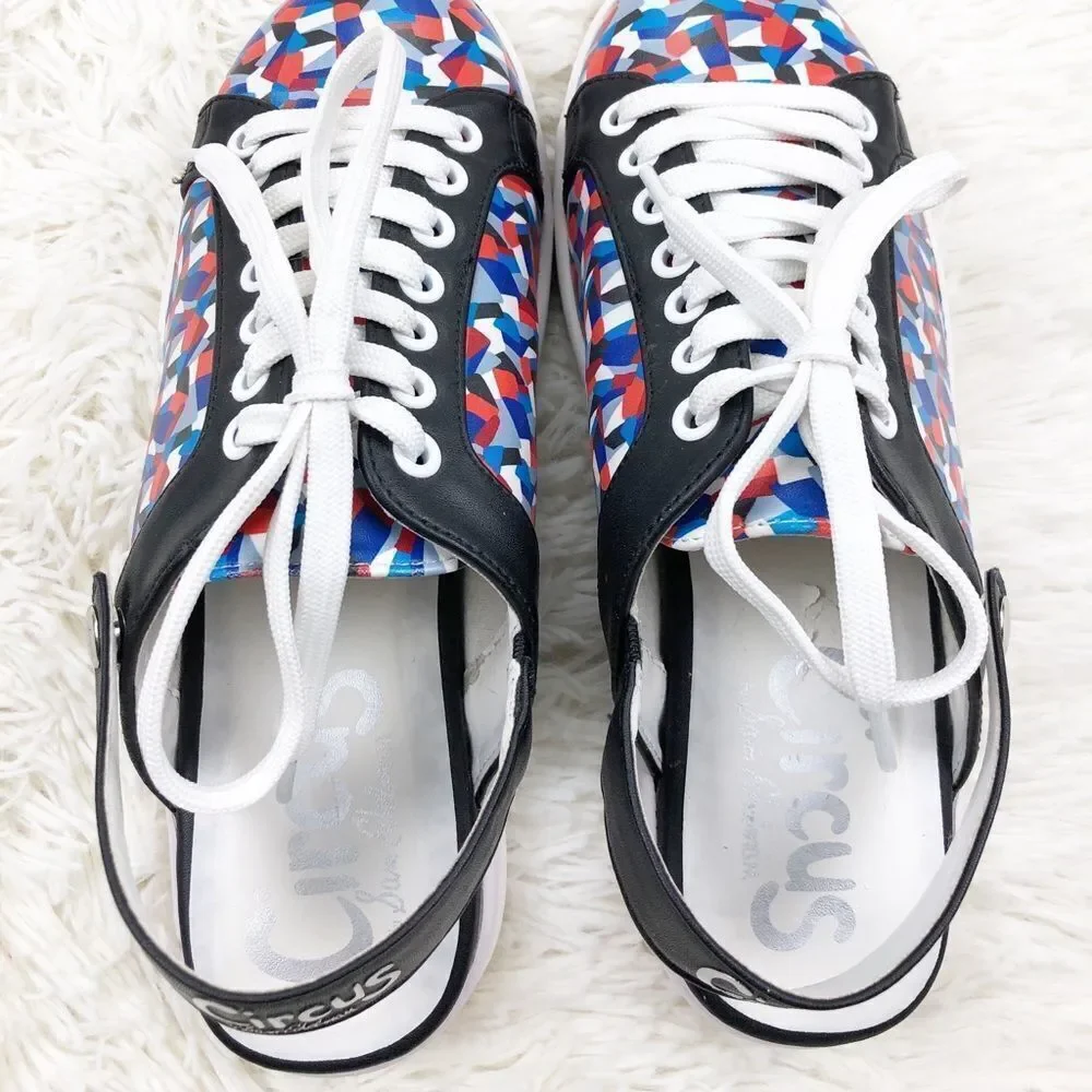 Circus Sam Edelman Murray Red Blue Confetti‎ Black Slingback Sneakers Shoes 7.5